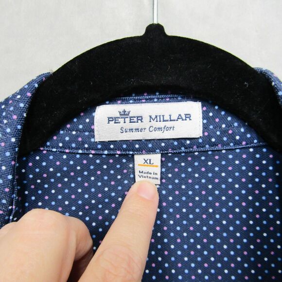 Peter Millar Polo Shirt Mens Extra Large Summer Comfort Blue Polka Dot Pattern - Picture 3 of 13